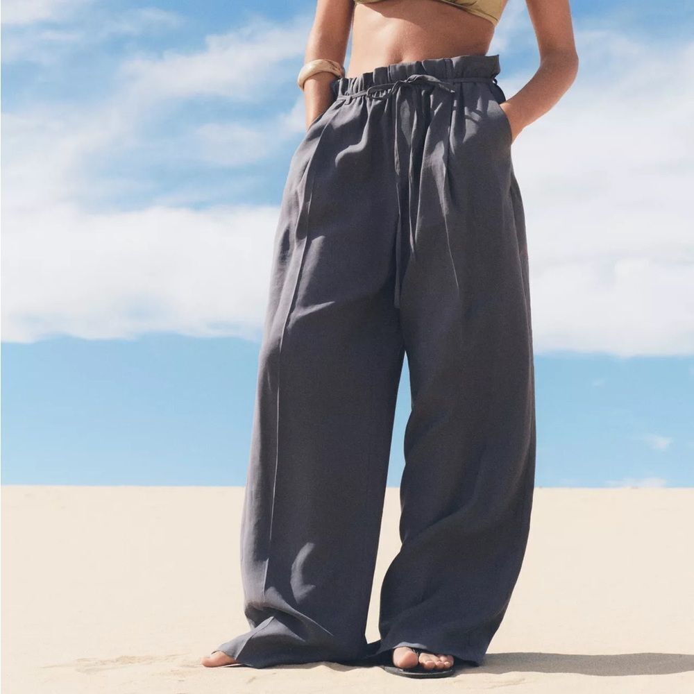 ZARA FLOWY PAPERBAG BELTED PANTS